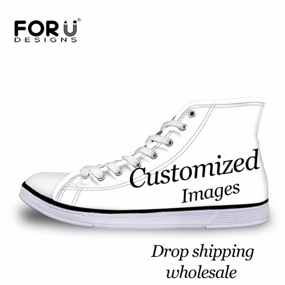 Custom Images or Logo Women High Top Canvas Shoes Classis Lace-up